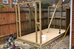 Shed build with initial framing on new foundation
