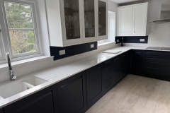 Dark blue and white kitchen