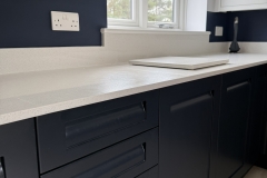 Dark blue and white kitchen