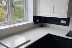 Dark blue and white kitchen