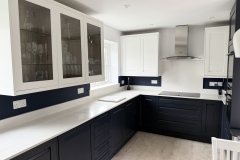 Dark blue and white kitchen