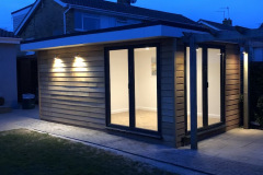 Outside room exterior at night lit up