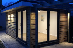 Outside room exterior at night lit up